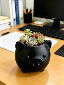 Cute Pig Shaped Ceramic Succulent Planter (1pc) - Mini Planter With Drainage Hole, Suitable For Desk, Office, Bedroom And Balcony Decor; Ideal Gift For Plant Lovers And Home Gardening; Cartoon Animal Design, Suitable For Planting Small Cacti; Exquisite Gift For Housewarming, Valentine's Day, Christmas And Birthday. - Multicolor - View 14