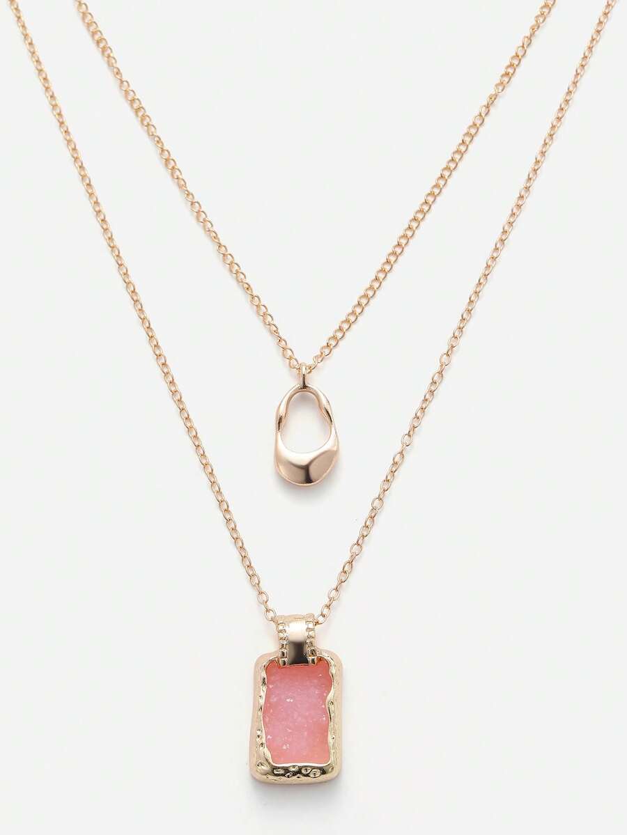 Sorayune Kalung Berlapis Geo Liontin - Berwarna merah muda - View 1