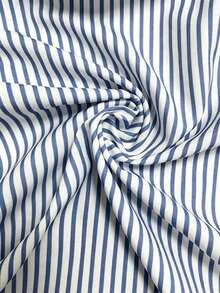 Women Striped Lapel Long Sleeve Shirt, Casual Office Blouse - Blue - View 5