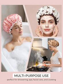 1pc Double-Layer Butterfly Printed Hair Cap, Elastic Shower Hair Cap, Suitable For Kitchen And Home Use, Home Bathroom Decoration, Deep Hair Care, Reusable Waterproof, Unisex, Long Hair Therapy Shower Cap, Essential For Travel, Sauna Cap - Multicolor - View 6
