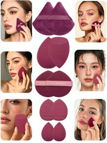 50pcs All-In-One Makeup Tool Set, Randomly Sent Soft Makeup Sponges, Mini Sponges, Triangle Powder Puffs, Cushion And Mini Cushion Powder Puffs, Suitable For Foundation, Concealer, Loose Powder And Setting Makeup, Dual-Use Dry And Wet Makeup Application Tools, Women's Daily Makeup Accessories - Hot Pink - View 6