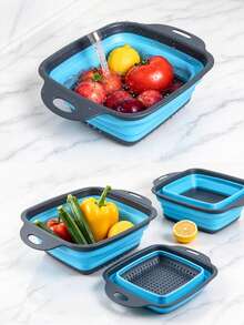 1pc/2pcs Large And Small Collapsible Strainer Basket, Foldable Space-Saving Design, Quick And Convenient Deployment, Suitable For Kitchen And Restaurant Vegetable And Fruit Washing, Fast Draining - 1pc Small + 1pc Large - Square/Blue - View 5