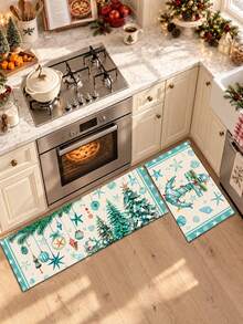 1/2 buah Karpet Dekorasi Dapur Natal, Karpet dan Alas Dapur Musim Dingin, Aksesori Dapur Anti Selip, Dapat Dicuci, Menyerap Air, Alas Dekoratif, Hadiah Liburan Natal! - MultiWarna - View 2