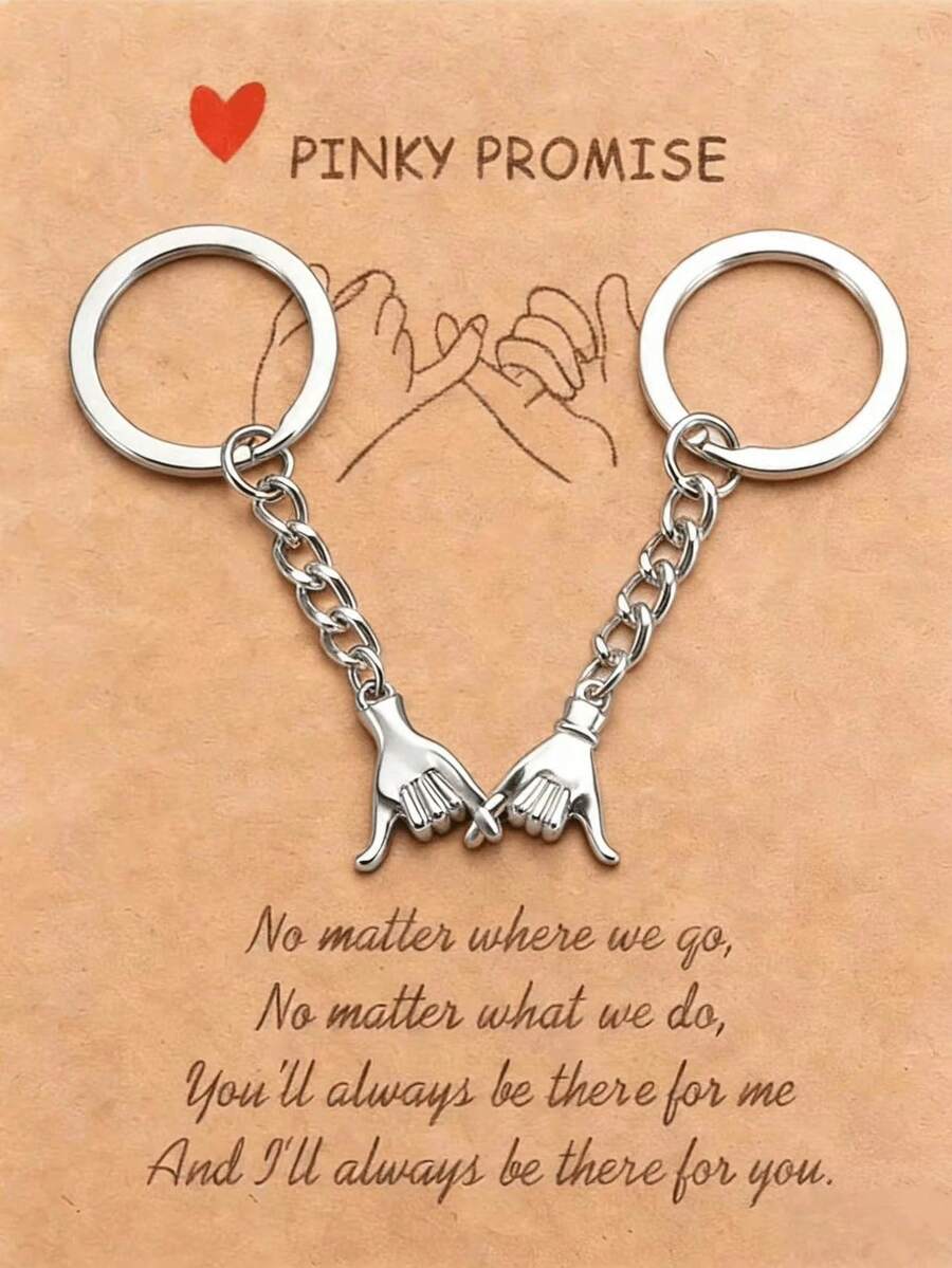 Pinky Promise Couple Keychains, Hand Shape Matching Key Rings, Memorial Gift For Lovers And Best Friends Key Accessories(No Cardboard) - Silver - View 1