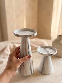 Marble Look Candle Holder, Pillar Candle Stand, Table Centerpiece Decor, Shelf Aesthetic Decor, Farmhouse Candle Holders, Wedding Table Decor, Housewarming Decor Gift,Wedding Home Decor,Christmas Table Centerpiece Decor,Dinner Party Decor. - Minimalist and Stylish - View 11