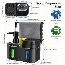 4-In-1 Kitchen Soap Dispenser Set (With Sponge, Brush And Towel Rack), Refillable Countertop Press Bottle, Suitable For Dish Soap And Hand Soap, Space-Saving Sink Storage And Modern Home Decor, Ideal Holiday Gift - Multicolor - View 4