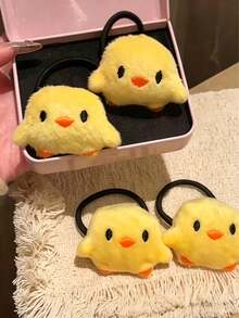 6/2pcs Cute Cartoon Chick Hair Ties, High Elasticity Ponytail Hair Bands, Hair Accessories, Suitable For Daily Home, Outings, School Wear - Multicolor - View 3