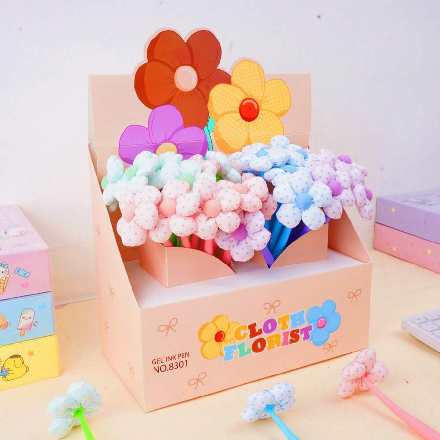 Knitted Artificial Flower Shaped Neutral Pen Creative Fabric Flower Fun Study Pen Exquisite Water Pen - Multi-color 2 - View 1