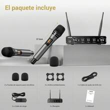 TONOR Micrófono Inalámbrico Dual Sistema de Micrófono Inalámbrico de Mano Profesional UHF, Set KTV Hogar para Karaoke, DJ, Fiesta, 60 Metros, TW820, Plateado - Gris & Gris - Ver 7