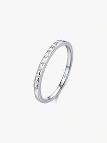 MODIAN 925 Sterling Silver Thin Band Ring Mini Rhombus Cut Pattern Stackable Finger Rings For Women Minimalist Daily Jewelry - Silver - View 1