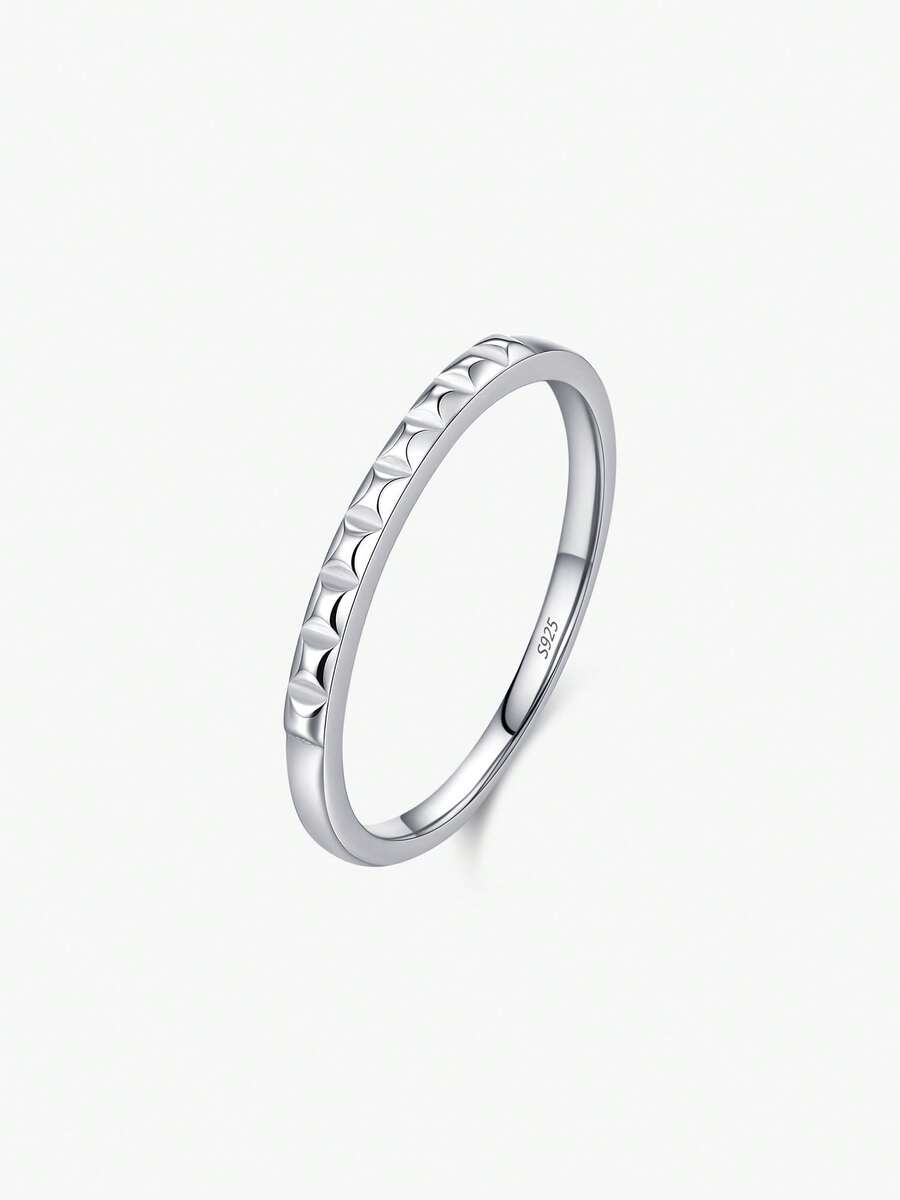 MODIAN 925 Sterling Silver Thin Band Ring Mini Rhombus Cut Pattern Stackable Finger Rings For Women Minimalist Daily Jewelry - Silver - View 1