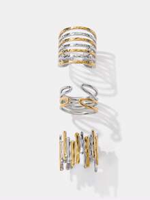 Kryxie 3pcs Stainless Steel Gold And Silver Tone Ring Set, Suitable For Women's Daily Decoration Or Gift, Adjustable Ring Size - Gold and Silver - View 1