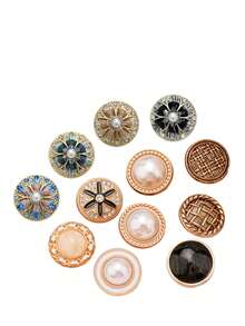 1-10pcs Hand-Sewn Pearl Buttons, Colorful Women's Sweater Knitwear Rhinestone Buttons, High-End Round Trench Coat Metal Buttons - A - View 10