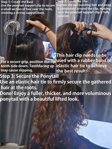 1pc Ponytail Support Clip - Use With Elastic Hair Ties To Create Voluminous High Ponytail, Suitable For All Hair Types, Designed For Thick Long Hair, Fashionable Women's Hair Accessory, Transparent - Multiple Styles - View 3