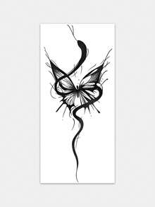 1pc Herbal Temporary Tattoo Sticker, Black Grey Splash Ink Butterfly Wrapped Serpent Pattern, Realistic Fake Tattoo Design, Ideal For Daily Wear, Bachelorette Party Favors, Music Festivals, Games, Graduation Gifts, Lasts 7-14 Days - Black - View 3