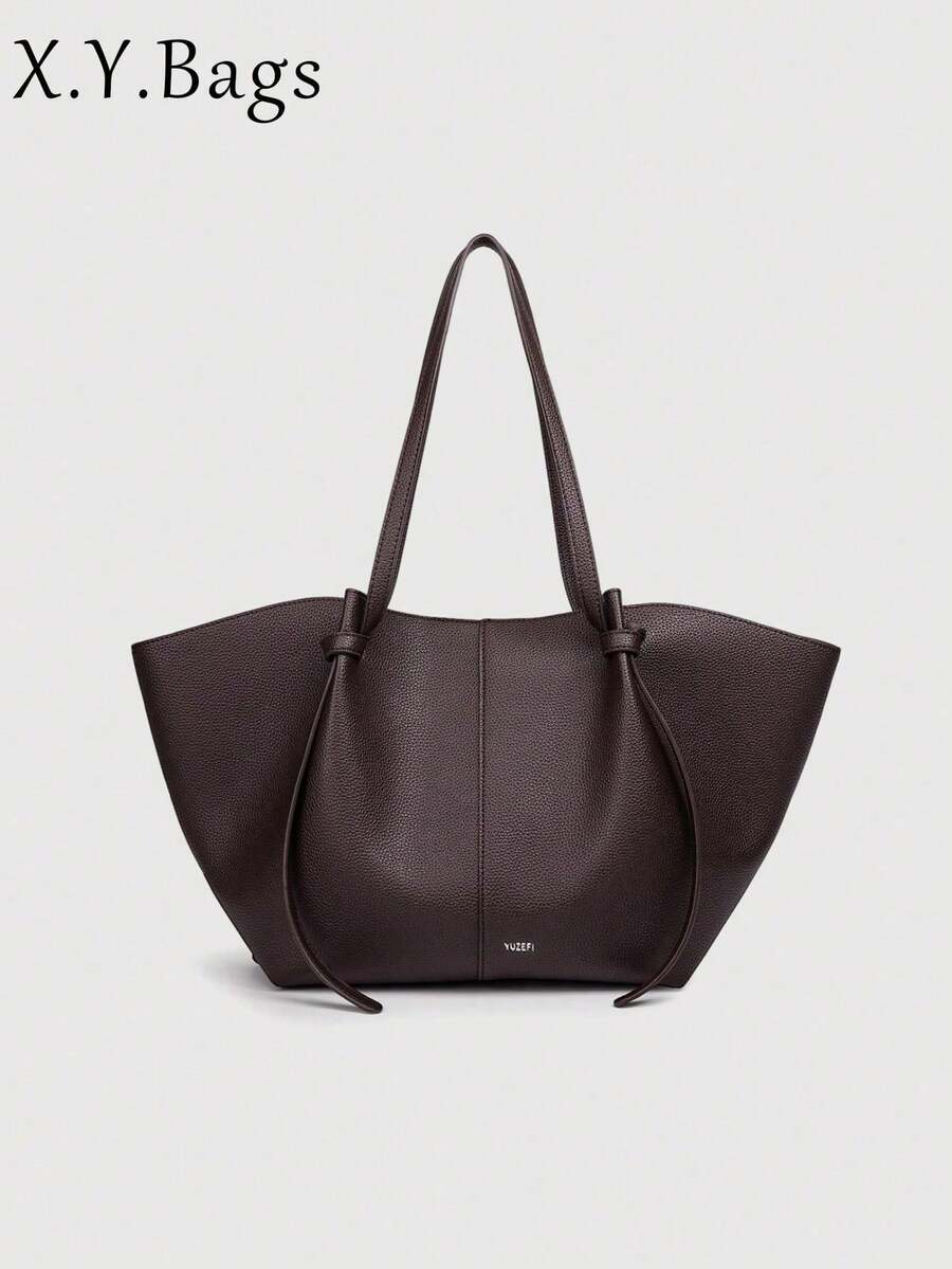 Large Capacity Solid Color PU Leather Soft Long Strap Minimalist Elegant French Style Women's Tote Bag, Suitable For Daily Office Commute