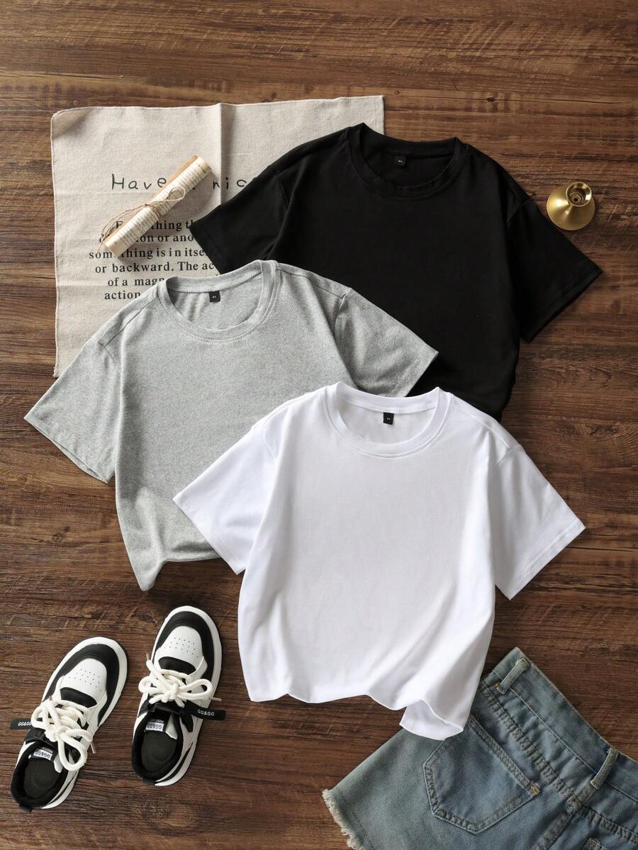 3pcs Boys' Loose Fit Round Neck T-Shirts, Classic Race Car Tower Graphic Print, Casual Summer Daily Wear - Multicolor - View 1