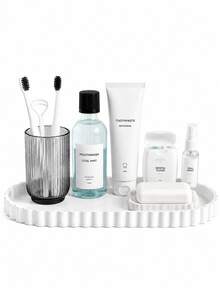 1 buah / 2 buah Baki Organizer Silikon Marmer Putih, Set Baki Dekoratif untuk Meja Kamar Mandi, Perhiasan, Parfum, Riasan, dan Perlengkapan Mandi - View 9