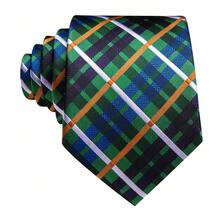 Men's Green Plaid Tie Pocket Square Cufflinks Ring 4Pcs Set, Cufflinks Random Pattern, Wedding Business Suit Accessories - Green - View 5