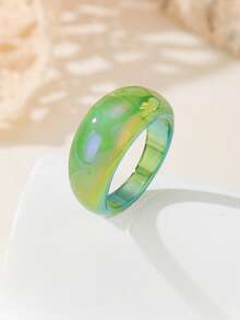 Y2K Iridescent Glossy Resin Ring Set, Colorful Aurora Wide Band Rings For Layering, Party Accessories - Multicolor - View 8