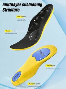 1 Pair Unisex PU Arch Support Sports Shoe Insoles, Anti-Slip Massage High Elastic Shock-Absorbing Sweat-Wicking Breathable Full-Length Shoe Pads, Shoe & Boot Accessories - Blue - View 2