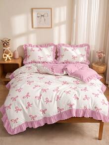 Set Sprei Selimut Berumbai 2/3 pcs, Perlengkapan Tempat Tidur Asrama, Set Sprei Pita Merah Muda yang Lucu, Dekorasi Kamar yang Nyaman, Ramah Kulit dan Bernapas, Sangat Lembut dan Anti-Pilling, Isian Selimut Tidak Termasuk, Cocok untuk Tempat Tidur Single/Double/Queen/King, Semua Musim, Dapat Dicuci dengan Mesin, Kembali ke Sekolah - MultiWarna - View 5