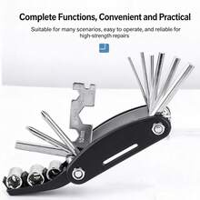 16 In 1 Portable Foldable High Carbon Steel Bicycle Multi Repair Tool, Outdoor Cycling Style Black Compact Shape Hex Wrench Screwdriver Socket Hand Tool For Mountain Road Bike Motorcycle Emergency Maintenance - 1 - View 6