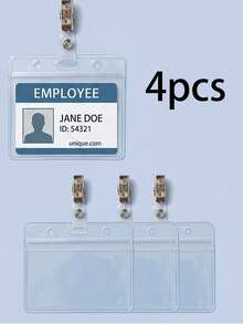 2/4/10pcs Transparent Waterproof ID Badge Holders, Vertical Or Horizontal, Clear PVC Plastic Card Sleeves With Clips, Suitable For Students, Office Employees, Business Name Tag Protection - Multiple Specifications - View 14
