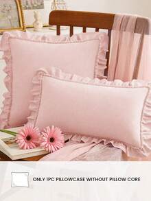 HONEYMOON 1 pieza Funda de almohada con borde de volantes linda - Tela de poliéster, estilo francés romántico, funda de cojín con borde de volantes (inserto de almohada no incluido), cierre de sobre, resistente a las arrugas, lavable a máquina, decoración del hogar de otoño - Rosa - Ver 2