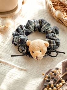 1pc Dual-Color Plaid Bear Hair Scrunchie, Versatile Large Hair Tie Suitable For Daily Wear - Multicolor - View 3