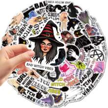 50pcs Bad Witch Vibes Dark Witch Stickers, Gothic Magic Mysterious Elements Waterproof Decals For Planner, Card, Phone Case, Luggage, DIY - Multicolor - View 5