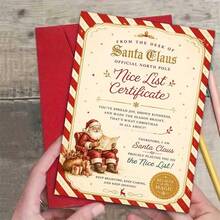 1PC Greeting Card + Envelope, Merry Christmas Card, Santa Claus Reading List "Good Child Certificate", Suitable For Gifting To Friends, Christmas Holiday Vintage Style Stationery - A - View 1