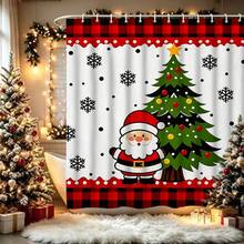 1/4pcs Winter Santa Claus Christmas Tree Pattern Shower Curtain Set, With 12 Hooks Waterproof Polyester Bath Curtain, Bathroom Curtain, Privacy, Thickened, Durable Quick Dry, 180*180cm Size, Christmas Bathroom Decor - A - View 9