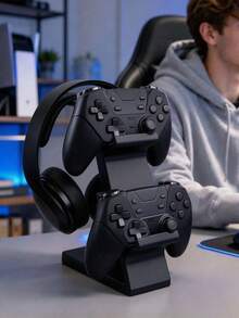 3D Printed Game Controller & Headset 2-In-1 Desktop Stand - Universal Dual Controller And Headset Storage Display Rack. Compatible With Various Types Of Controllers And Headsets. Sturdy And Non-Slip Design, Saves Desk Space, Ideal Accessory And Decoration For Gaming Desk, Gaming Room, Bedroom, Living Room Or Office. Suitable As A Gift For Boyfriend, Husband, Male Or Female Gamers And Gaming Enthusiasts For Birthday, Christmas, Valentine's Day, Father's Day Or Anniversary. - Multicolor - View 5