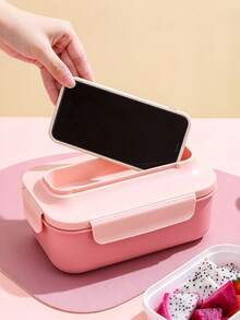1pc Lunch Box, Square 3-Compartment Bento Box With Utensils, Portable Leak-Proof Sealed Lunch Box, Square Microwave , Suitable For Students And Office Workers Back To School - Multicolor - View 9