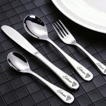 Personalized 4-Piece Stainless Steel Cutlery Set - Customizable Engraving, Cute Bear Pattern, Romantic Couple Gift, Suitable For Daily Use, Anniversary Gift, Wedding, Silverware Set - Multicolor - Valentine's Day - View 11