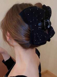 Princess Style Velvet Bow Hair Claw Clip For Women, Large Hair Claw Hair Accessory For Back Of Head, Premium Look - Black - View 4