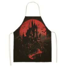 1 buah Celemek Pesta Kastil Vampir Halloween - Desain Tanpa Lengan Leher Halter dengan Pola Dekoratif Bulan Merah Darah, Kastil Berduri, dan Kelelawar Terbang, Cocok untuk Memasak di Dapur, Membersihkan Rumah, dan Pesta Halloween, Dekorasi Rumah, Celemek Suasana, Perlengkapan Rumah Tangga Sehari-hari yang Menyenangkan, Hadiah Liburan yang Menyenangkan - MultiWarna - View 1