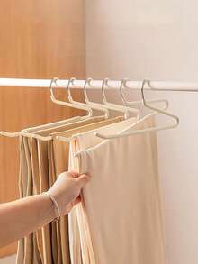 1/10pcs Semi-Open Non-Slip Pants Hangers, Metal Coated Pants Rack For Home Closet Storage, Space-Saving Easy Access, Universal For Pants, Skirts, And Straps, Non-Slip Metal Pants Hangers, Space-Saving Pants And Skirts Closet Organizer - Multicolor - View 7