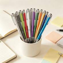 DOWMOO Metal Retractable Ballpoint Pens, 12Pcs Assorted Color Click Pens, Smooth Writing Ball Pens For Office School Journaling, Stationery Gift For Students - Rectangle - View 4