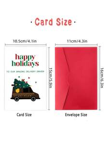 1pc Thank You Greeting Card For Delivery Driver, Postal Courier – Delivery Van Flat Illustration, Christmas Appreciation, Thickened, With Envelope - A - View 3