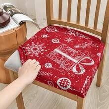 1/2/4/6pcs Christmas Print Small Square Chair Seat Covers, Elastic Removable Washable Chair Covers For Dining Room And Kitchen Chairs - Multicolor - View 6