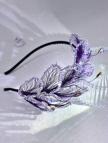 1Pc Exquisite Crystal Decor Hair Hoop Elegant Bridal Hair Accessory Versatile Headband For Wedding Party Prom Vacation Holiday Gathering - Purple - View 3