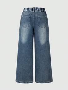 Girls' Pocket Wide Leg Loose Casual Street Denim Jeans For Back To School Party - Blue - View 3