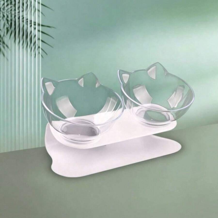 1pc Elevated Cat Food And Water Bowl Set, Durable Plastic Raised Bowl, Non-Slip Stable Base, Ergonomic Neck Protection Design, Practical Indoor Cat And Kitten Feeding Supplies - Large Capacity - View 1