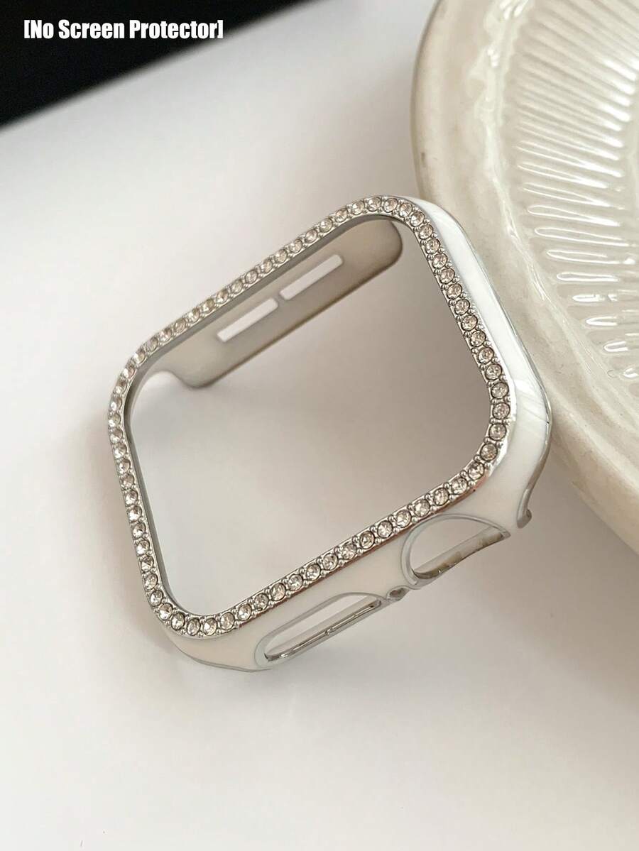 1pc White Shiny Rhinestone Decor Hollow Watch Case With Glitter Anti-Drop Laser Engraved Frame, Compatible With Apple Watch 40/41/42/44/45/46/49mm, Suitable For Apple Watch Series 12 Ultra/SE/11/10/9/8/7/6/5/4, Smart Watch Case Accessory