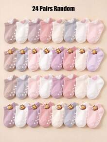 6/12/24 Pairs Random Cute Bee & Heart Decor Toddler Anti-Slip Short Socks, Multi-Color Heart Anti-Slip Bottom Baby Girl Socks, Newborn Essentials - Multicolor - View 10