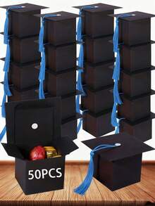 50/15pcs/1pc Graduation Cap Candy Box, Graduation Party Supplies 2025 Graduation Gift Candy Box Suitable For Graduation Party Gifts - Black Box + Blue Rope - View 13