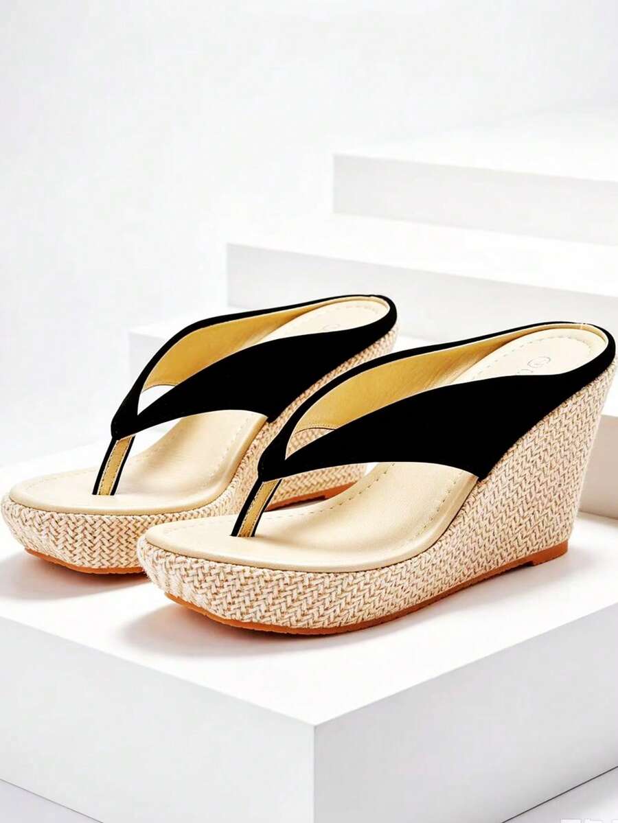 9cm Wedge Platform Sandals Thick Sole Wedge Sandals Wedge Flip Flops Toe Sandals Summer Bohemian Beach Sandals Beach Slippers High Heel Slippers Sweet Princess Sandals Casual Wedge Platform Toe Sandals Bohemia Sandals Slippers Wedges Slippers Flip Flops Beach Sandals - Black - View 1