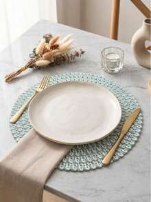 Round, Hand-Woven Placemats, Heat-Insulating And Decorative, Available In Various Colors. These Wrinkle-Resistant Placemats Are Perfect For Birthdays, Christmas, Halloween, And Other Occasions. - Baby Blue - View 4